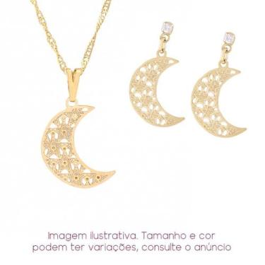Imagem de Kit Colar + Brinco Lua - Sunshine Cristais, Dourado