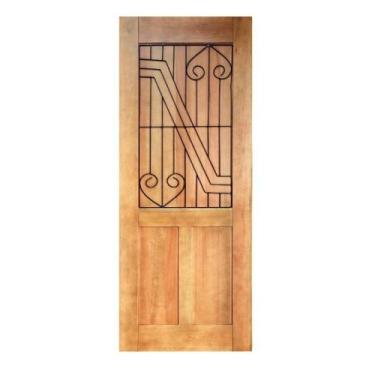 Imagem de Folha de Porta Madeira Maciça Meia Grade Coração Geometric 80x210x3,5c