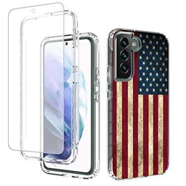 Imagem de Yodueiv Capa para Galaxy S22 Plus/Samsung S22+ 5G SM-S906U com protetor de tela de vidro temperado, capa protetora para celular com padrão de bandeira transparente para Samsung Galaxy S22 Plus 5G