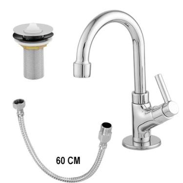 Imagem de Kit banheiro torneira para pia + Valvula de pia 7/8 + Engate 60 cm - T