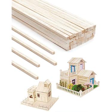 Imagem de Benvo 100 Peças de Palitos de Madeira de Balsa, Tarugos Quadrados de Madeira, Tiras de Madeira Dura Inacabadas, Palitos Longos Naturais para Artesanato, Bastões para Artesanato Faç (1/8 X 1/8 X 11,8 P
