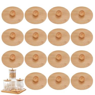 Imagem de GOMAKERER 15 peças de tampas de bambu para copos de vidro, tampas de madeira de 6 cm com alça redonda em forma de esfera tampas de madeira reutilizáveis para frascos comuns