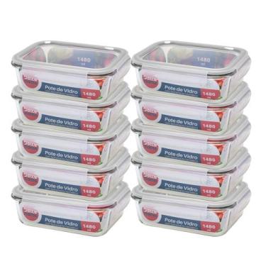 Imagem de Pote Hermético De Vidro Kit C/ 10 Potes De 1480ml - C/ Trava - Dolce H