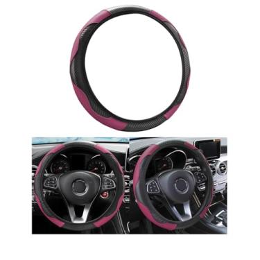 Imagem de Capa de volante de carro, couro PU de microfibra universal elástico de 38 cm de cor de costura antiderrapante protetor de volante, acessórios de interior de carro capa de volante para homens e mulheres (vinho vermelho)