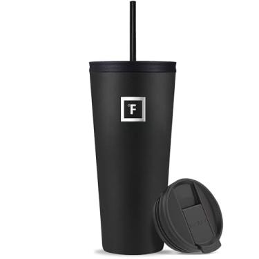 Imagem de IRON °FLASK Copo clássico - Garrafa de água de aço inoxidável isolada a vácuo, parede dupla, copo de bebida, caneca de viagem isolada (preto meia-noite, tampa sólida de 946 ml)