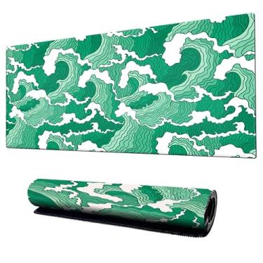 Imagem de Mouse Pad Gamer Speed Extra Grande Profissional 90x40 x3mm Bordas Costuradas e Base Emborrachada e Antiderrapante Onda Japonesa Premium (Verde)