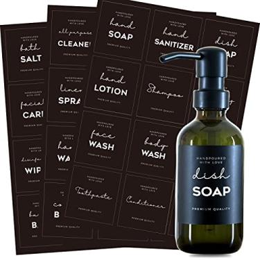 Imagem de 36 peças de etiquetas impressas para garrafas, etiquetas Prefdo à prova d'água minimalistas para casa de banho, cozinha, sabonete de mão, xampu, condicionador, dispensador de loção, recipientes