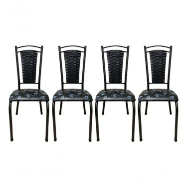 Imagem de Kit 4 Cadeira De Cozinha Tubular Aço Estofada Encosto Junco
