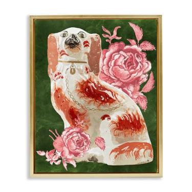 Imagem de Stupell Industries Design de arte de parede em tela flutuante de cachorro spaniel antigo com moldura de ouro rosa por Lil' Rue, 25 x 31