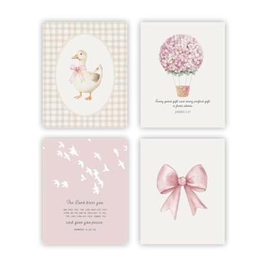 Imagem de heilkee Decoração de berçário rosa para meninas com tema de laço fofo quarto arte de parede cristã infantil versículo bíblico conjunto de 4 (sem moldura, 20 x 25 cm)