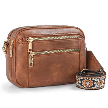 Imagem de WJCD Bolsa tiracolo feminina - bolsa de ombro leve de couro vegano com alça ajustável, bolsas pequenas elegantes, Marrom, Estilo britânico clássico