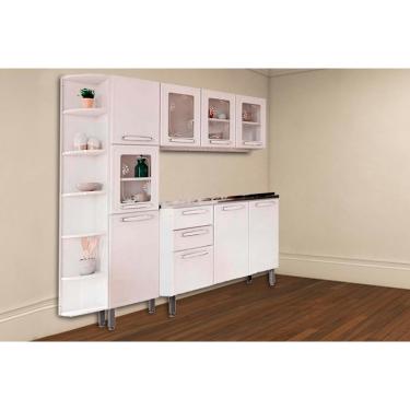 Imagem de Kit de Cozinha Modulada 4 Peças Evidence (1 Armário + 1 Balcão + 1 Paneleiro + 1 Complemento) C4P44 Branco - Bertolini