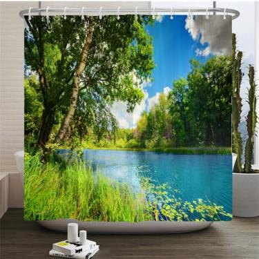 Imagem de Cortina de chuveiro de floresta natural Tela de banheiro Árvores Cenário Cortinas Tecido de poliéster Decoração para casa Cortinas de banho, JK5268, L90 x A180 cm