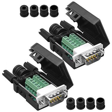 Imagem de Anmbest 2 peças DB9 sem solda RS232 D-SUB serial para terminal adaptador macho de 9 pinos placa de fuga com caixa de parafusos longos tubo de cauda (2 peças macho mais fino)