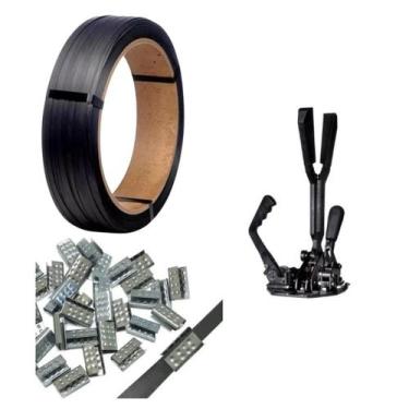 Imagem de Kit de Arqueação  Conjugado Fita Plástica Preta 13mm Selos Metálicos -