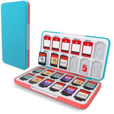 Imagem de HEIYING Game Card Case for Nintendo Switch 2(2025)/ Switch OLED / Lite,Carbon Fibre Surface Processes Design Memory Storage Holder with 24 Game Card Slots and 24 Micro SD Cards Slots