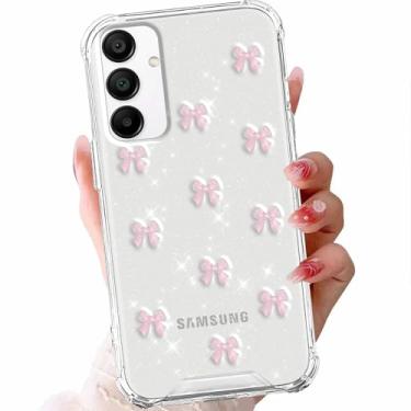 Imagem de Zrutru Capa de celular com laço rosa para Samsung Galaxy A36 de 6,7 polegadas, Kawaii, 3D, capa de design transparente e brilhante para meninas e mulheres, proteção macia à prova de choque Funda