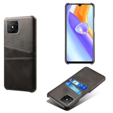 Imagem de Capas Compatível com Honor Play 5 5G,Caso de couro PU-Tampa de telefone a prova de choque com 2 slots de cartão,Proteção anti-impressão digital e anti-gota-Black