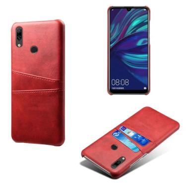 Imagem de Capas Compatível com Huawei Y7 Prime 2019,Caso de couro PU-Tampa de telefone a prova de choque com 2 slots de cartão,Proteção anti-impressão digital e anti-gota-Red