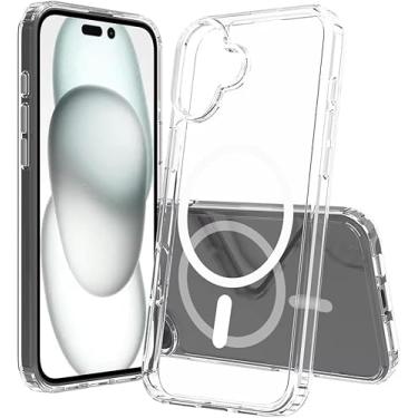 Imagem de Capa Magnética Translúcida para Todos iPhone 16, Capinha Compatível com MagSafe, Resistente a Impactos + Película 5D 9D, Tela Inteira (Transparente, iPhone 16 Pro)