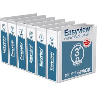 Imagem de Fichários EasyView Premium de 7,5 cm com capas transparentes personalizáveis para escola, escritório ou casa, cadernos coloridos, pacote com 6, anel redondo, branco