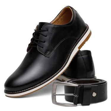 Imagem de Conjunto Sapato Masculino Oxford Em Couro Legítimo Com Cinto Largo Ajustável Confortável Para Uso Social (Preto, BR, Adulto, Numérico, 40)