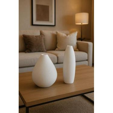 Imagem de Vasos Plantas Frisado Decorativo Luxo Sala Aparador Rack Par - Atual C