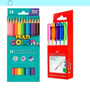Imagem de Kit Canetas Trilux 5 Cores E Ecolápis 12 Cores Faber-Castell