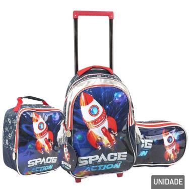 Imagem de KIT Mochila de Rodas Infantil Foguete 3 Pçs - Tudo em Caixa