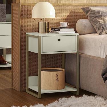 Imagem de Mesa de Cabeceira Industrial 1 Gaveta Off White - Olivar Móveis, Bege,