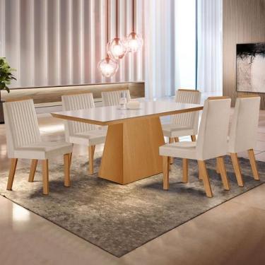 Imagem de Mesa de Jantar 6 Lugares Prada com Vidro Cinamomo/Off White/Creme - Lj