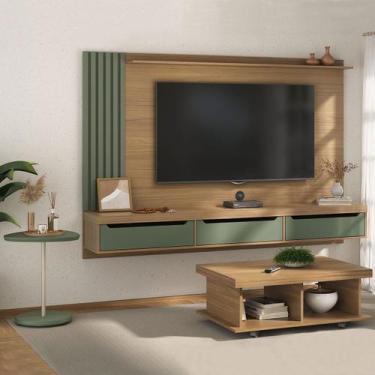 Imagem de Sala de Estar Completa para TV Até 75 Polegadas Luxo Carvalho/Menta - 