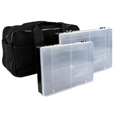 Imagem de Kit Bolsa Organizadora de Mão + 2 Separadores Plástico com Divisórias e Tampa Pescaria Artesanato Costura Reforçada Leve Nü Bag