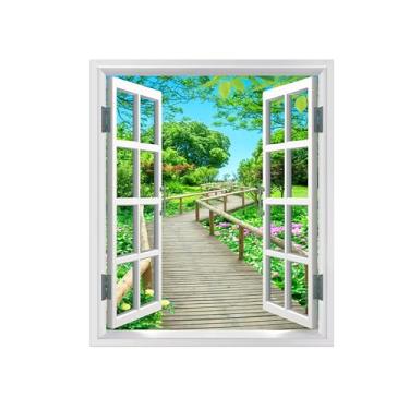 Imagem de Falsas Janelas Paisagens Impressões em Tela-Ponte árvores-Quadro Arte Moderna-Natureza Pintura Decoração Parede 80x95cm Sem Moldura
