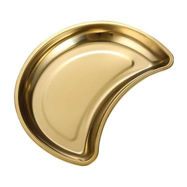 Imagem de Generic Bandeja de servir de aço inoxidável, bandeja de frutas, bolo, prato de aperitivo para vegetais, pão, biscoito, de cozinha, prato em formato de, Ouro