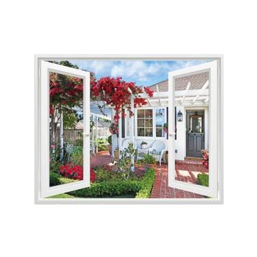 Imagem de Falsas Janelas Paisagens Impressões em Tela-Casa jardim-Quadro Arte Moderna-Natureza Pintura Decoração Parede 60x80cm Sem Moldura