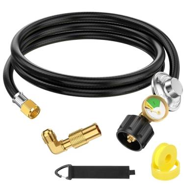 Imagem de Mangueira de propano de 1,5 m com regulador e medidor, regulador universal de churrasqueira a gás para chapa Blackstone de 71 cm/91 cm, Weber, fogueira de propano e mais, alargador fêmea de 9,5 cm