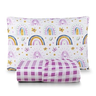Imagem de Jogo de Cama Lençol Lutti Solteiro Infantil 200 Fios Estampado 2 Peças Arco íris Rainbow Rosa
