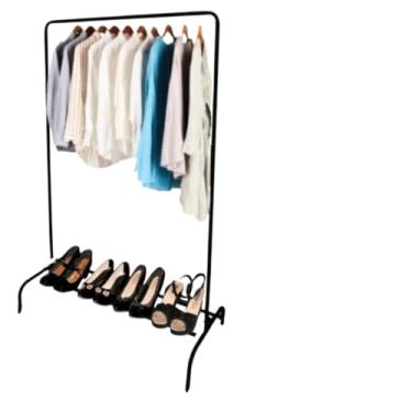 Imagem de Organizador De Roupas Cabideiro De Chão Arara Com Sapateira Em Aço Desmontável(ARARA DE CHÃO PRETO)