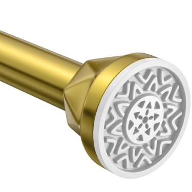 Imagem de Varão de cortina de chuveiro de 81 a 234 cm, sem perfuração, tensão, nunca enferruja, antiderrapante para janela de banheiro, haste de cortina de tensão ajustável. Ouro