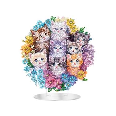Imagem de Zariocy Kits de arte de diamante de mesa 5D para adultos – Ornamento especial de mesa de gatos dupla face com strass, DIY Home Stand Up Animal Diamond Painting Kit de artesanato de placa acrílica 20 x
