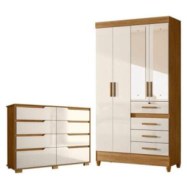 Imagem de Guarda Roupa Solteiro Sobral Com Espelho E Cômoda Georgia Freijó Off W