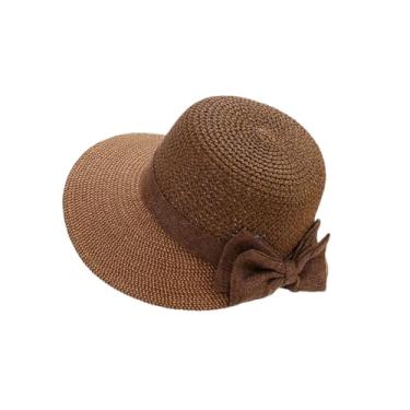 Imagem de Chapéu de sol feminino de aba larga grande com laço panamá para férias chapéu de palha casual 008 tamanho adulto