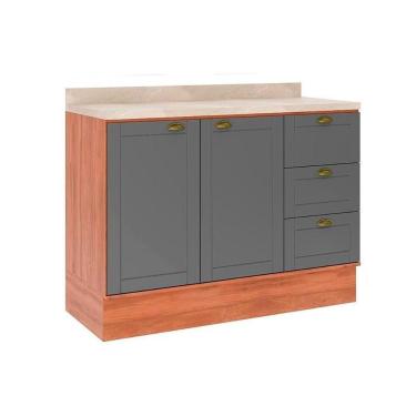 Imagem de Balcão De Cozinha Modulado Com Tampo Bella 2608 Com 2 Portas E 3 Gavetas 120cm Nogal Cinza