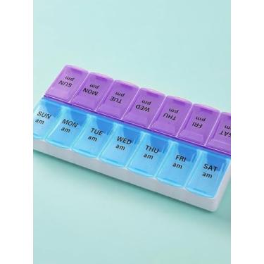 Imagem de Organizador semanal de comprimidos 2 vezes por dia, caixa de comprimidos 14 da manhã/tarde em azul e roxo, recipiente diário de medicamentos e estojo de viagem para vitaminas, comprimidos, suplementos