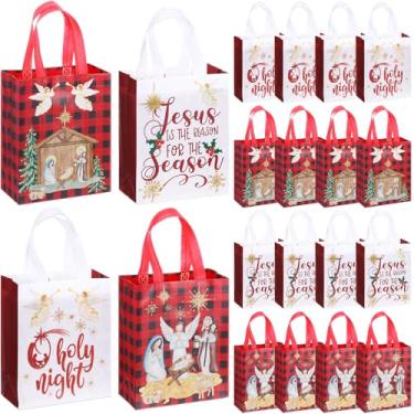 Imagem de Wesnoy 24 sacos de Natal Jesus a granel sacos de presente de Natal não tecidos com alças noite santa decoração religiosa embalagem de presente reutilizável suprimentos cristãos para festa cristã de