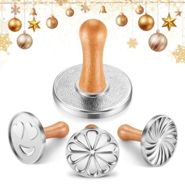 Imagem de OPPEIN Carimbos de biscoito, molde de cortador de prensa de biscoitos de metal com cabo de madeira, suprimentos de decoração de biscoitos para assar faça você mesmo, bolo, pastelaria, pacote de