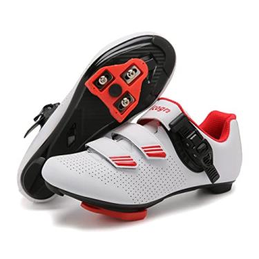 Imagem de Vicogn Tênis de ciclismo interno masculino e feminino compatível com bicicleta Peloton pré-instalado com Look Delta Cleats Outdoor Road Biking, Branco, 34/36 BR
