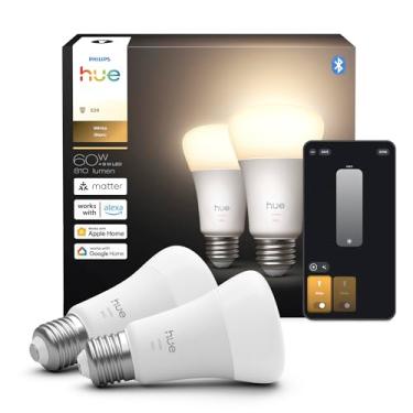 Imagem de Philips Hue - Lâmpada LED inteligente A19, branco quente 2700K, base E26, 10,5 W, 1100 lúmens, regulável, funciona com Alexa, Google Assistant e Apple Home, pacote com 2