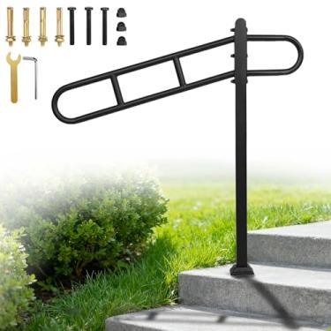 Imagem de ybaymy Corrimão de Escada de Ferro Forjado, 74,4 cm - 20,6 cm C x 90,4 cm A, Preto, Aço, Mate, para Varanda e Escadas Internas/Externas